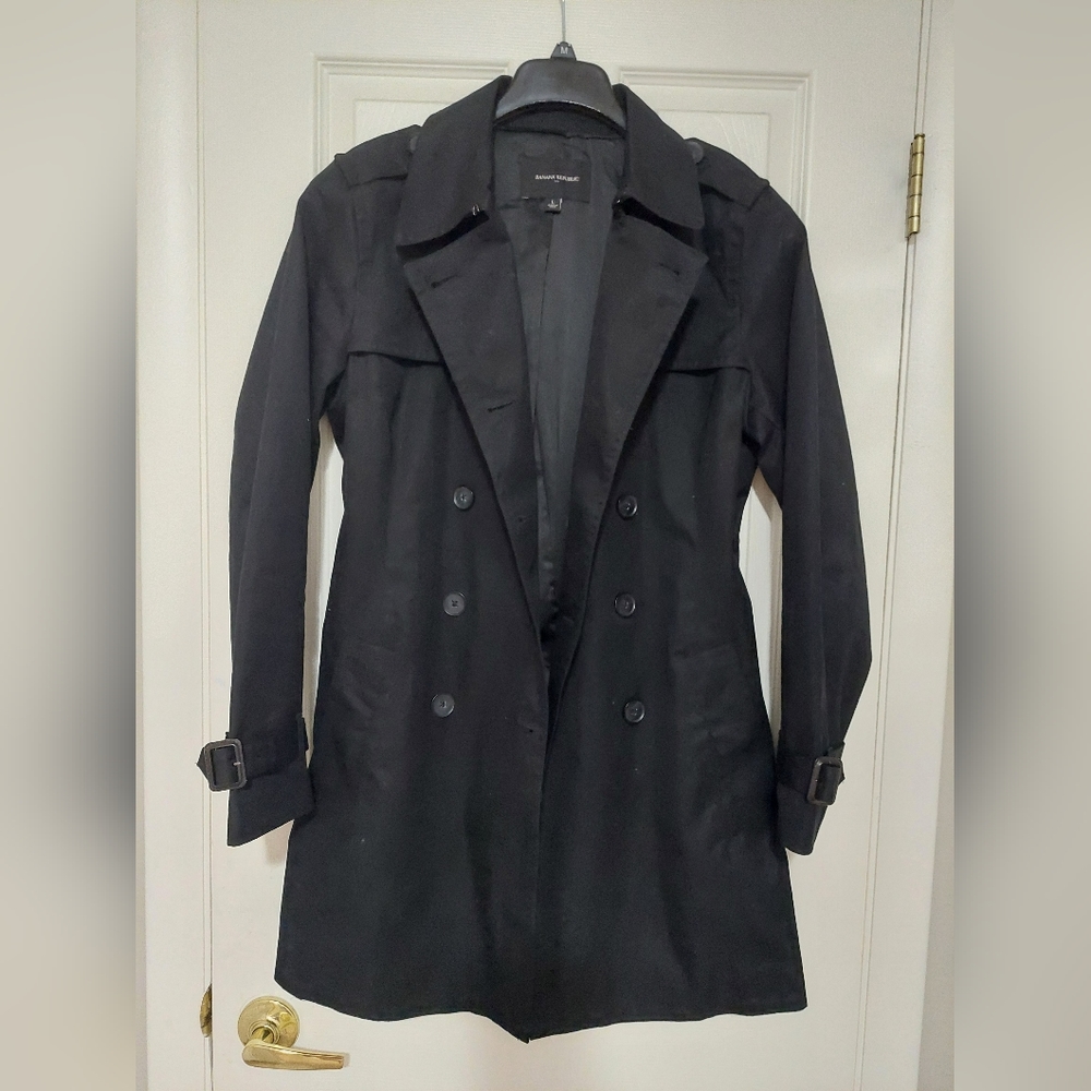 Womens black cotton Banana Republic trench coat